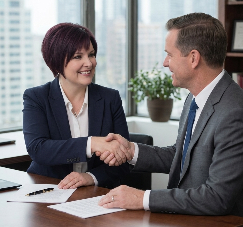 Handshake illustration representing trusted, direct working relationships.